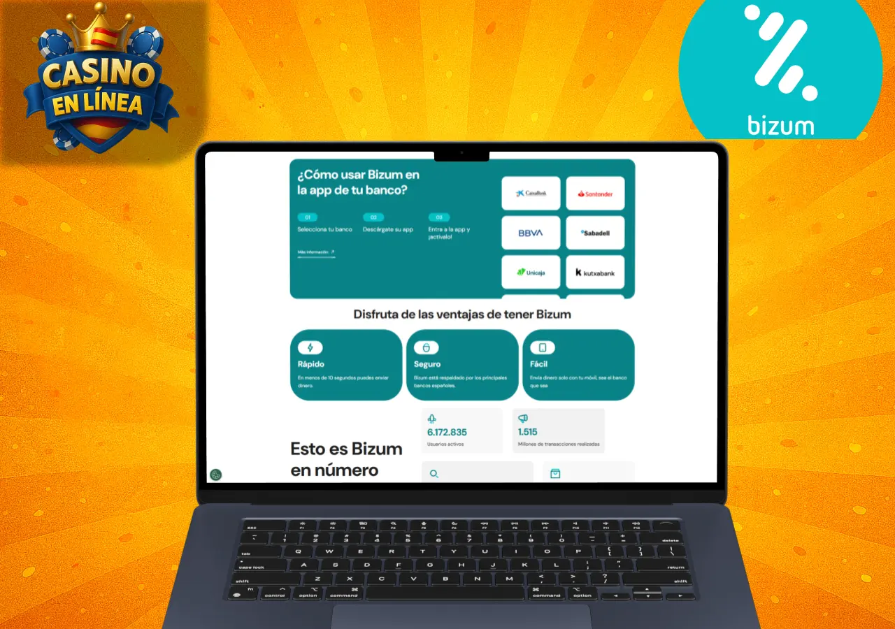 Casinos online con Bizum en España mostrados en portátil con información del servicio